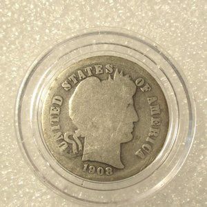 1908 D Silver Barber Dime in Case 10 Cents